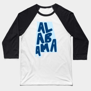 Alabama Doodle Letters Map Outline- blue Baseball T-Shirt